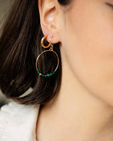 Emerald Green Crystal Row Gold Filled Hoop Earrings