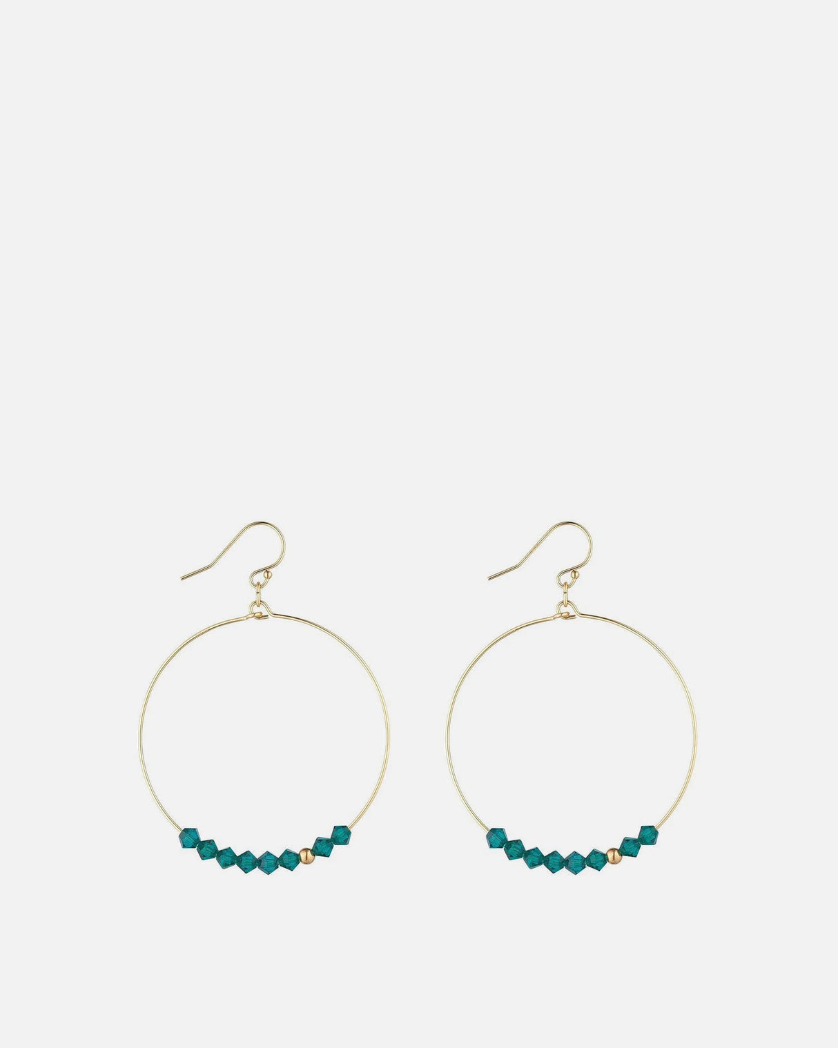 Emerald Green Crystal Row Gold Filled Hoop Earrings
