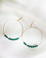Emerald Green Crystal Row Gold Filled Hoop Earrings