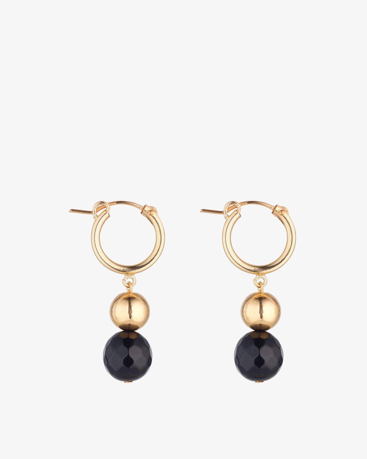 Gold-Filled-Ball-Black-Agate-Clip-Hoop-Earrings