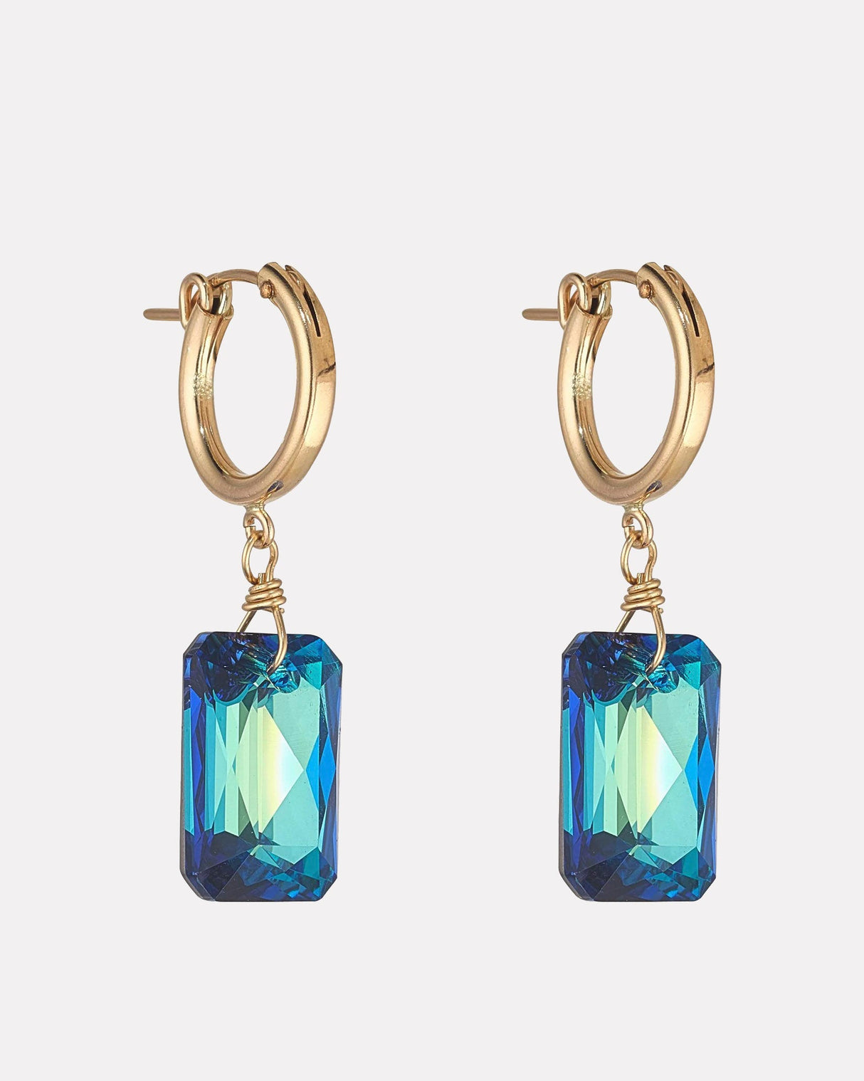 Bermuda-Blue-Emerald-Cut-Gold-Filled-Clip-Hoop-Earrings