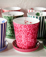 Royal Stripes Dark Pink Flower Handleless Mug & Tea Tip Set
