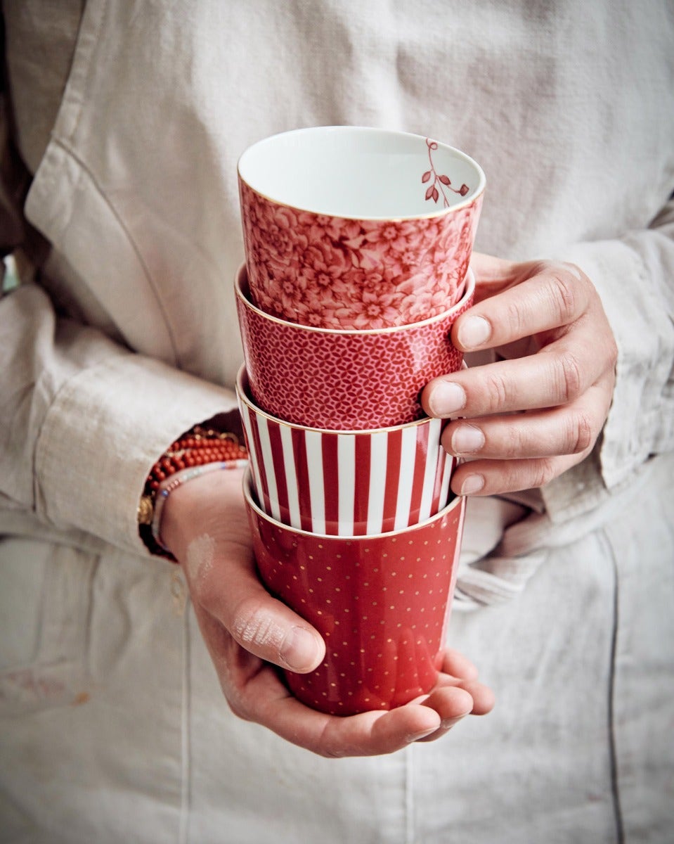 Royal Stripes Dark Pink Flower Handleless Mug & Tea Tip Set