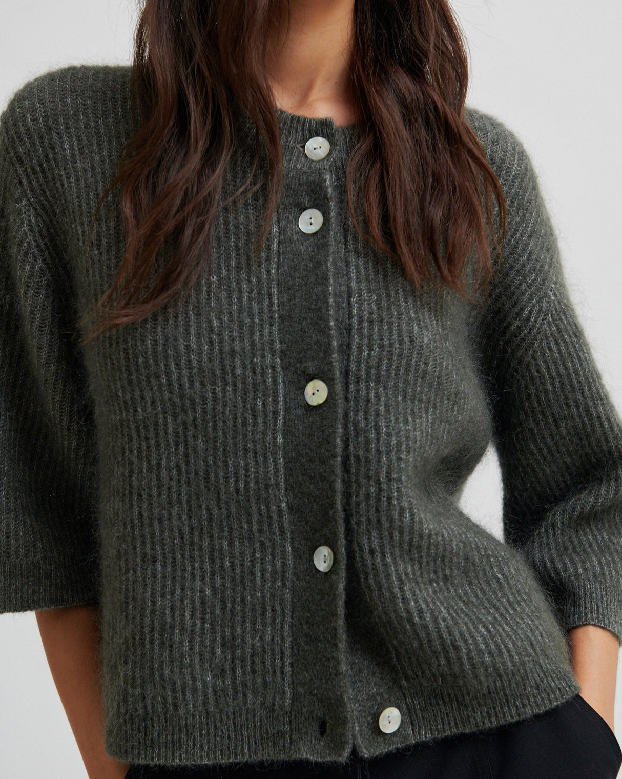 Green Andrea Rib Knit Cardigan