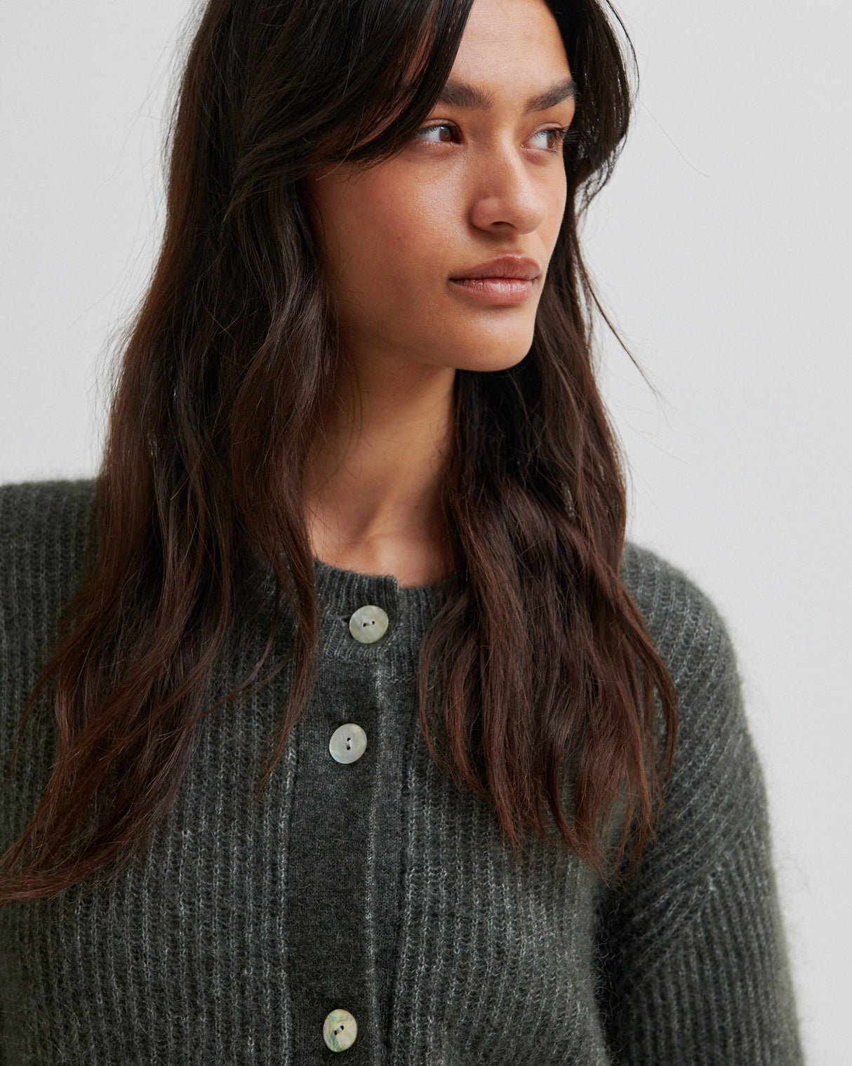 Green Andrea Rib Knit Cardigan