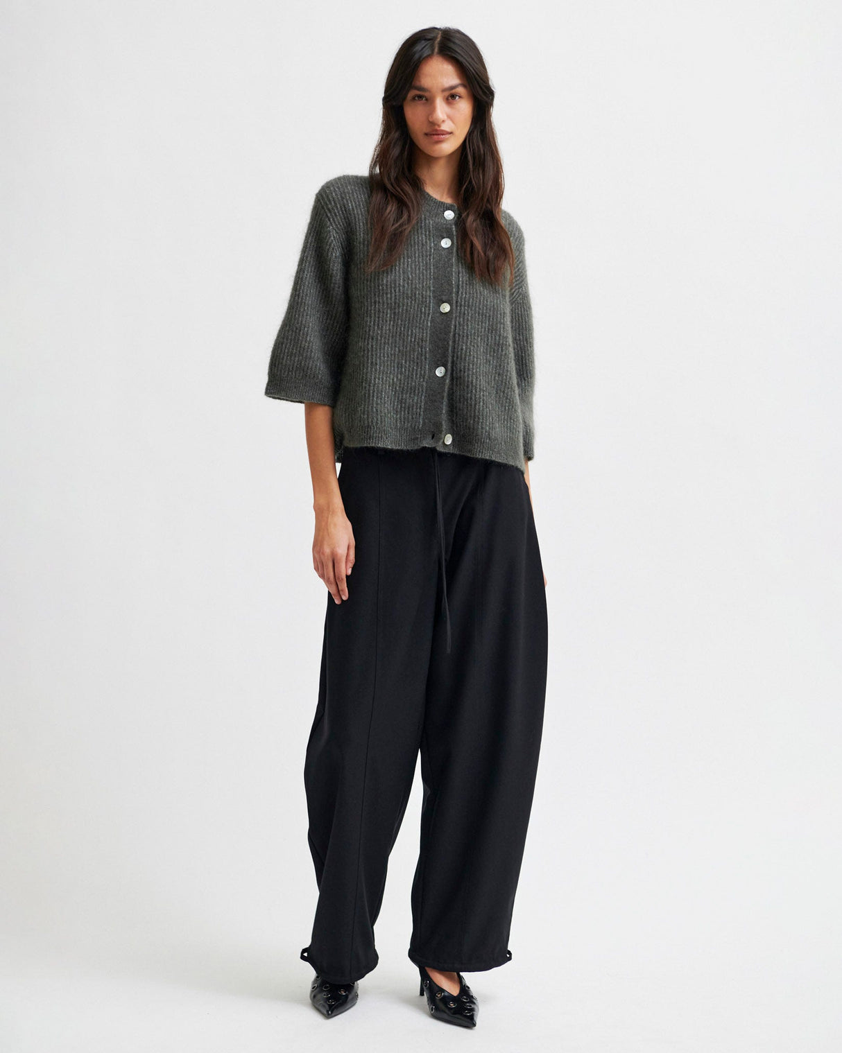 Green Andrea Rib Knit Cardigan