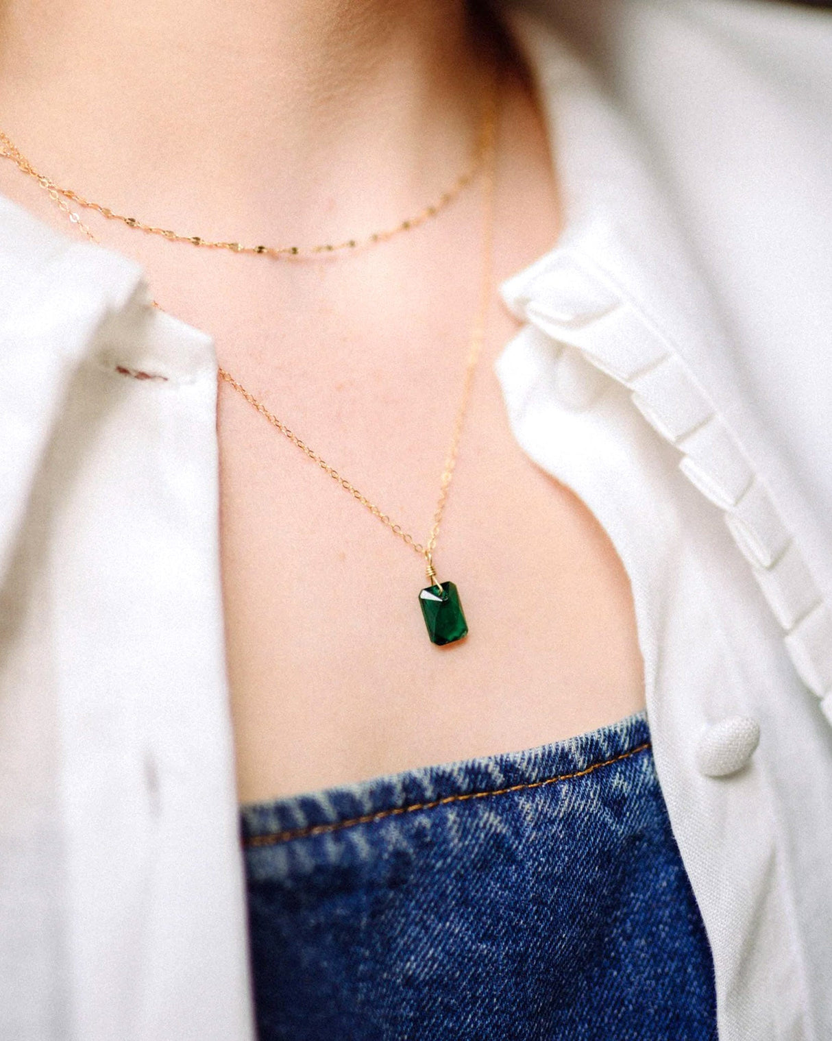 Gold-Filled-&-Emerald-Green-Crystal-Pendant-Necklace