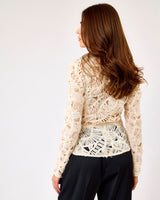 Cream Sibelle Textured Long Sleeve Blouse
