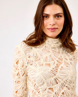 Cream Sibelle Textured Long Sleeve Blouse