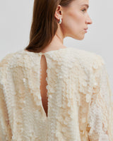 Cream Glimmer Sequin Long Sleeve Blouse