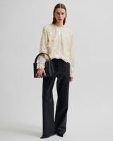 Cream Glimmer Sequin Long Sleeve Blouse