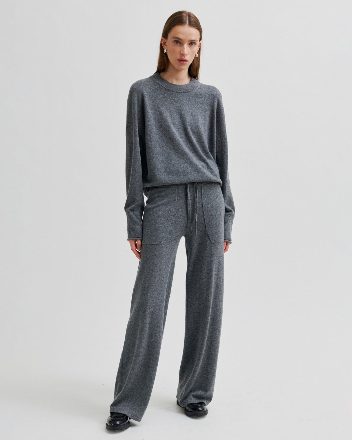 Grey Calm O Neck Knit Jumper