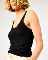 Black Emilia Mesh Trim Ribbed Tank Top