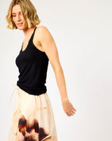 Black Emilia Mesh Trim Ribbed Tank Top