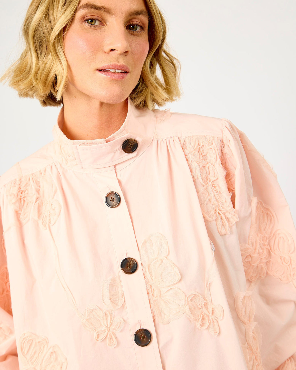 Crystal Pink Ashley Cotton Floral Appliqué Jacket