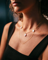 Gold-Filled-Paperclip-Fine-Chain-Necklace-With-Flat-Baroque-Pearl-Pendants