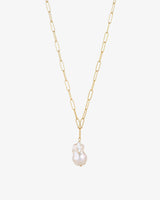 Gold-Filled-Paperclip-Chain-Large-Baroque-Pearl-Pendant-Necklace