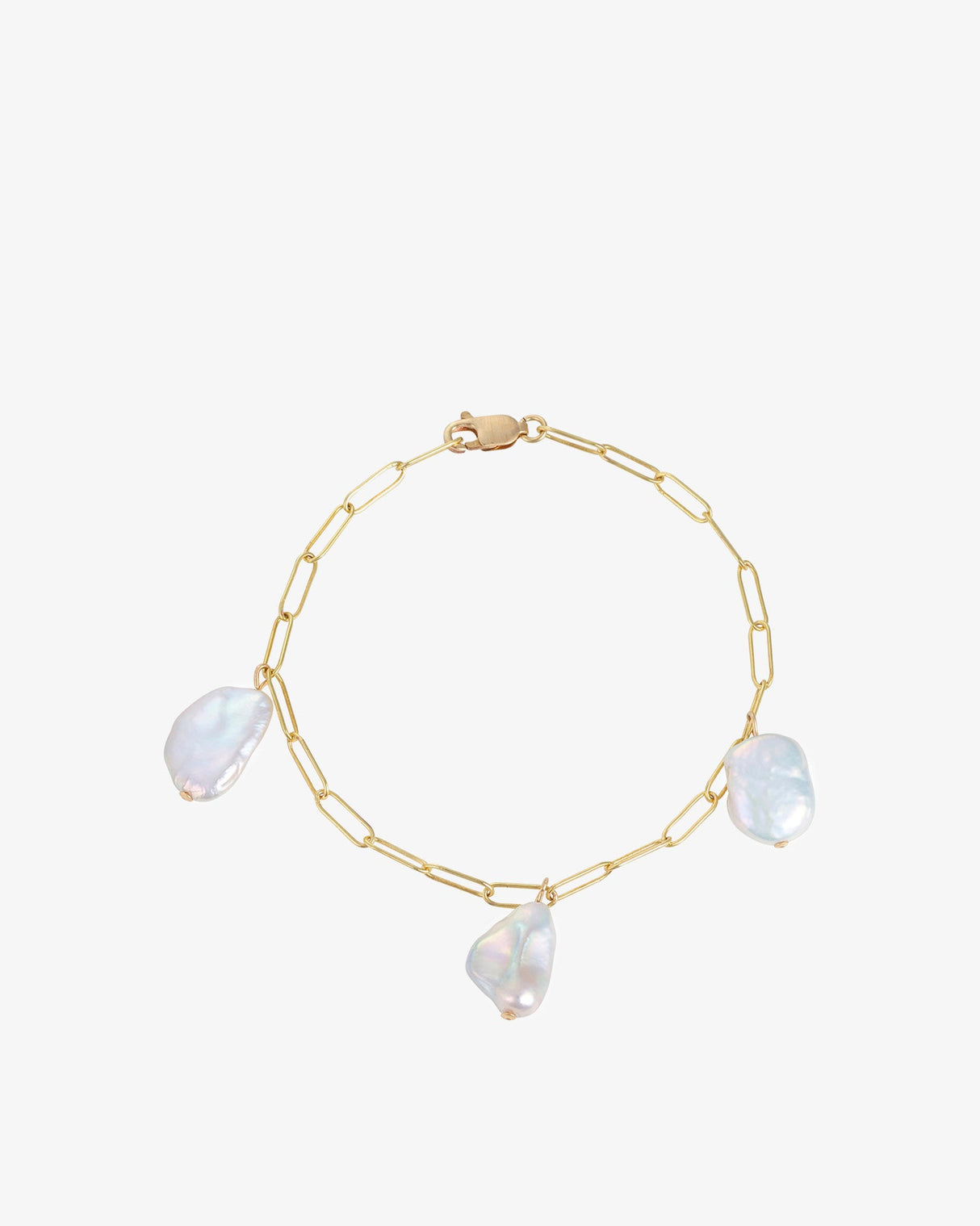 Gold-Filled-Paperclip-Chain-Flat-Baroque-Pearls-Bracelet
