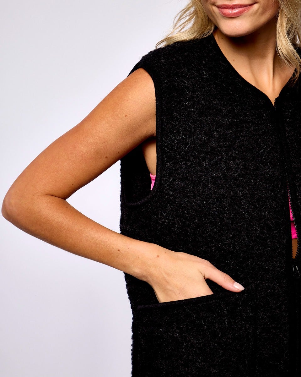 Black Textured Sheep Wool Pepitko Vest
