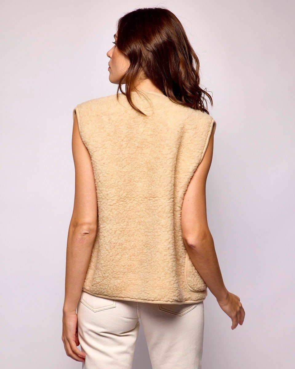 Beige Textured Sheep Wool Pepitko Vest