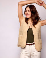 Beige Textured Sheep Wool Pepitko Vest