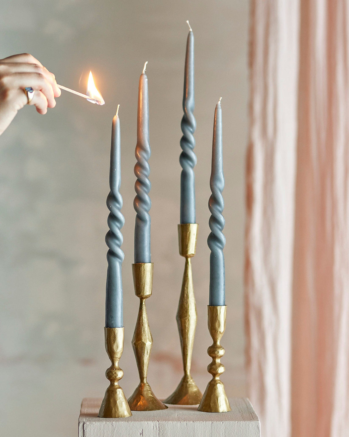 Grey Hand Twisted Taper Candles - Set of 4
