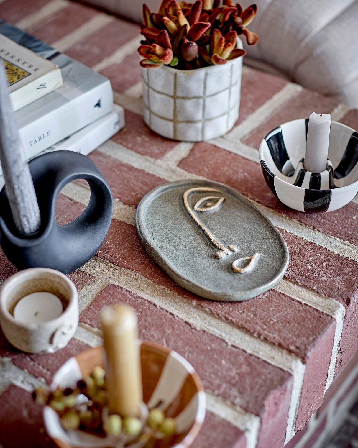Black & White Eja Stoneware Taper Candle Holder