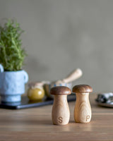 Rubberwood & Walnut Mushroom Salt & Pepper Shaker Set