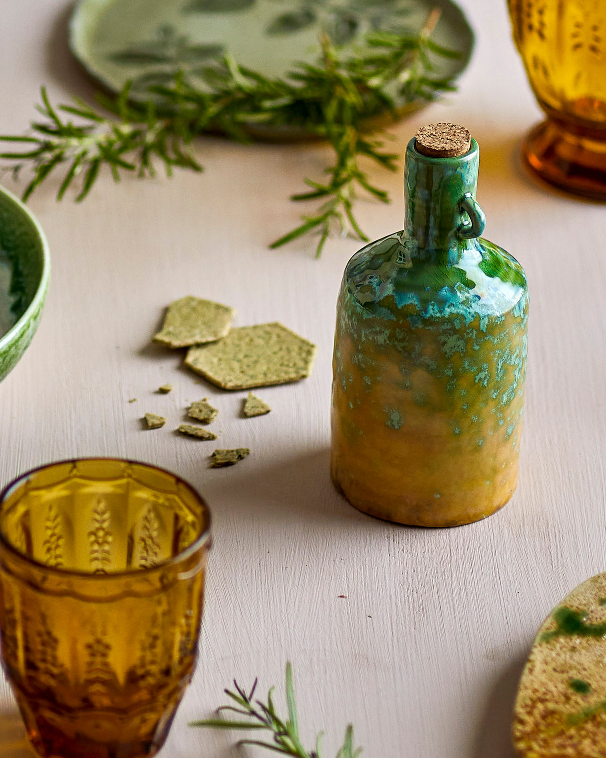 Green Yuma Stoneware Oil Bottle