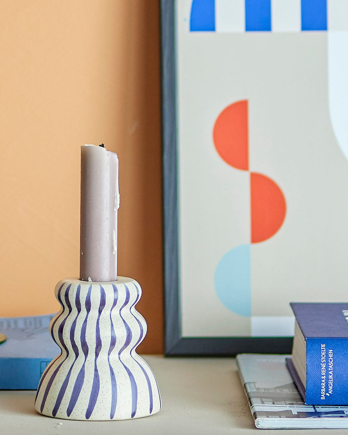 Blue Gabin Stoneware Taper Candle Holder