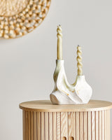 White Wavy Stoneware Candle Holder