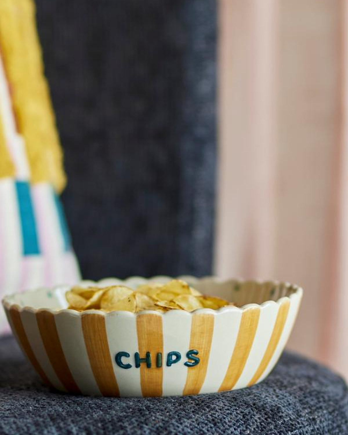 Blue Stripe Popcorn Stoneware Bowl
