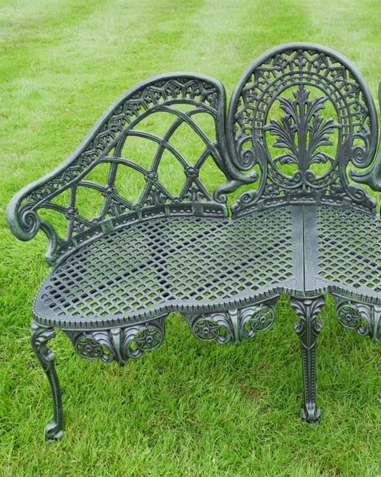 Aged Green Finish Ornate Aluminium Bench