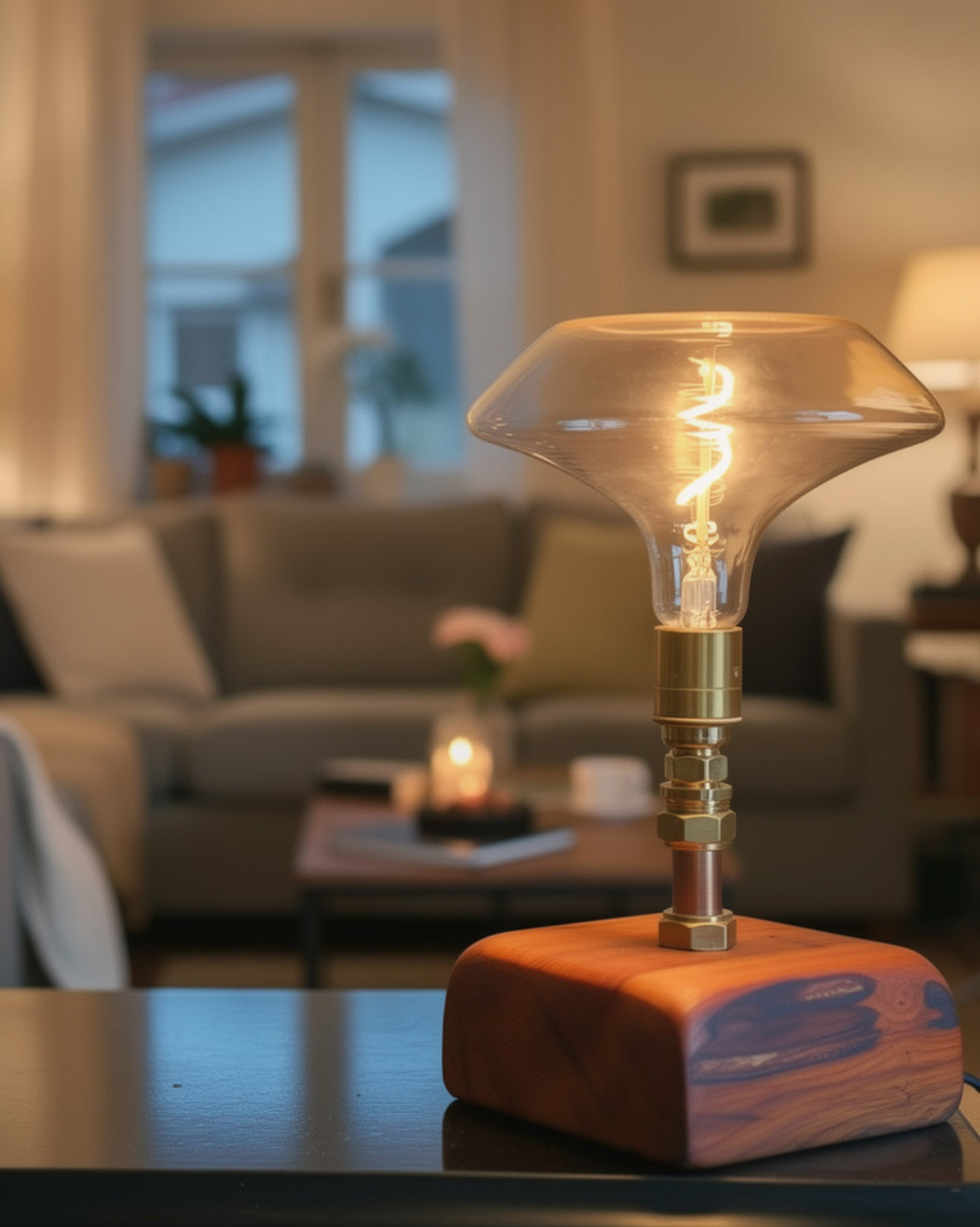 Ancient Irish Yew Wood Forager Table Lamp