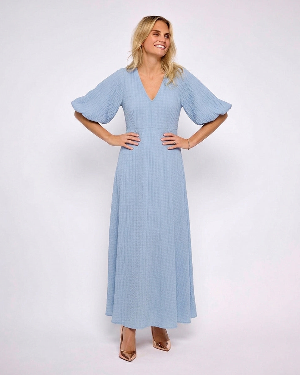 Dusty Blue Maddie Puff Sleeve Midi Dress