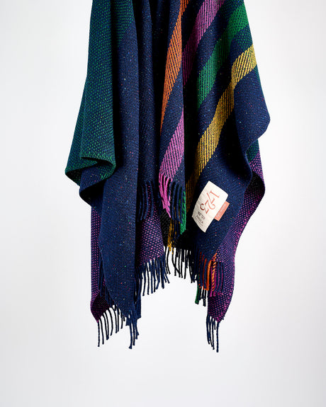 Navy Vertical Stripe Dapple Heavy Donegal Throw