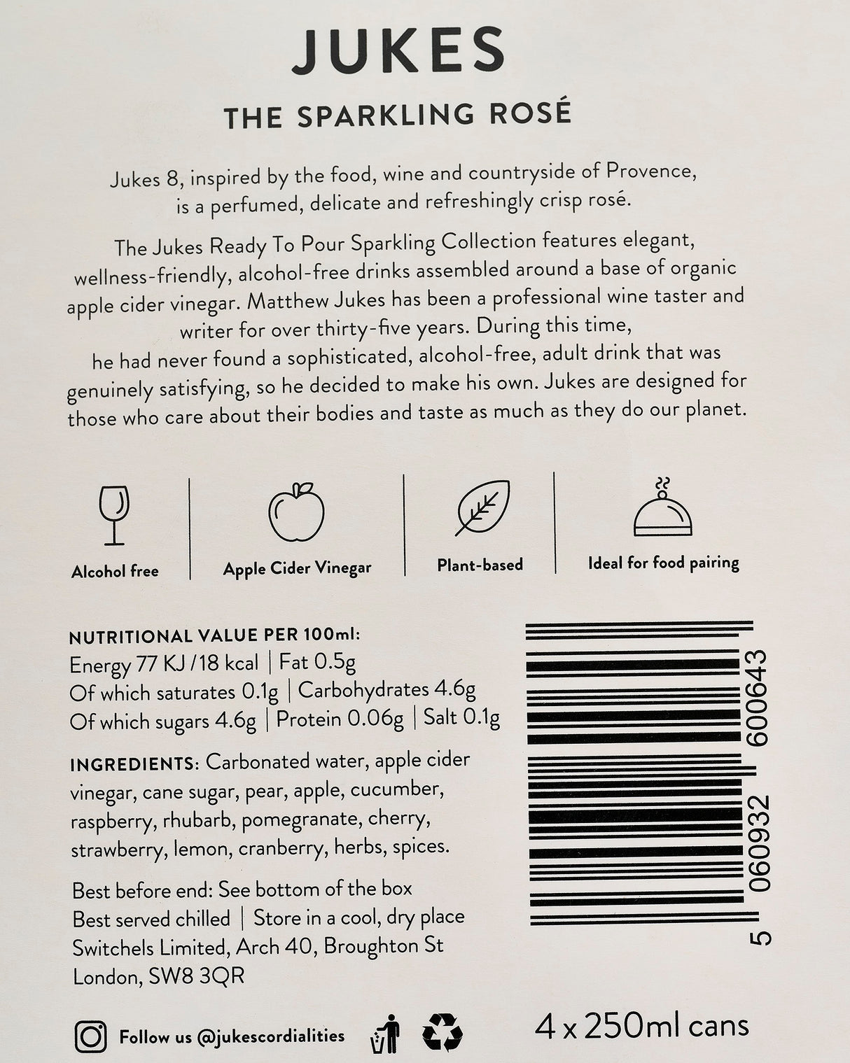 Jukes Alcohol Free Sparkling Rosé Cans - Pack of  4