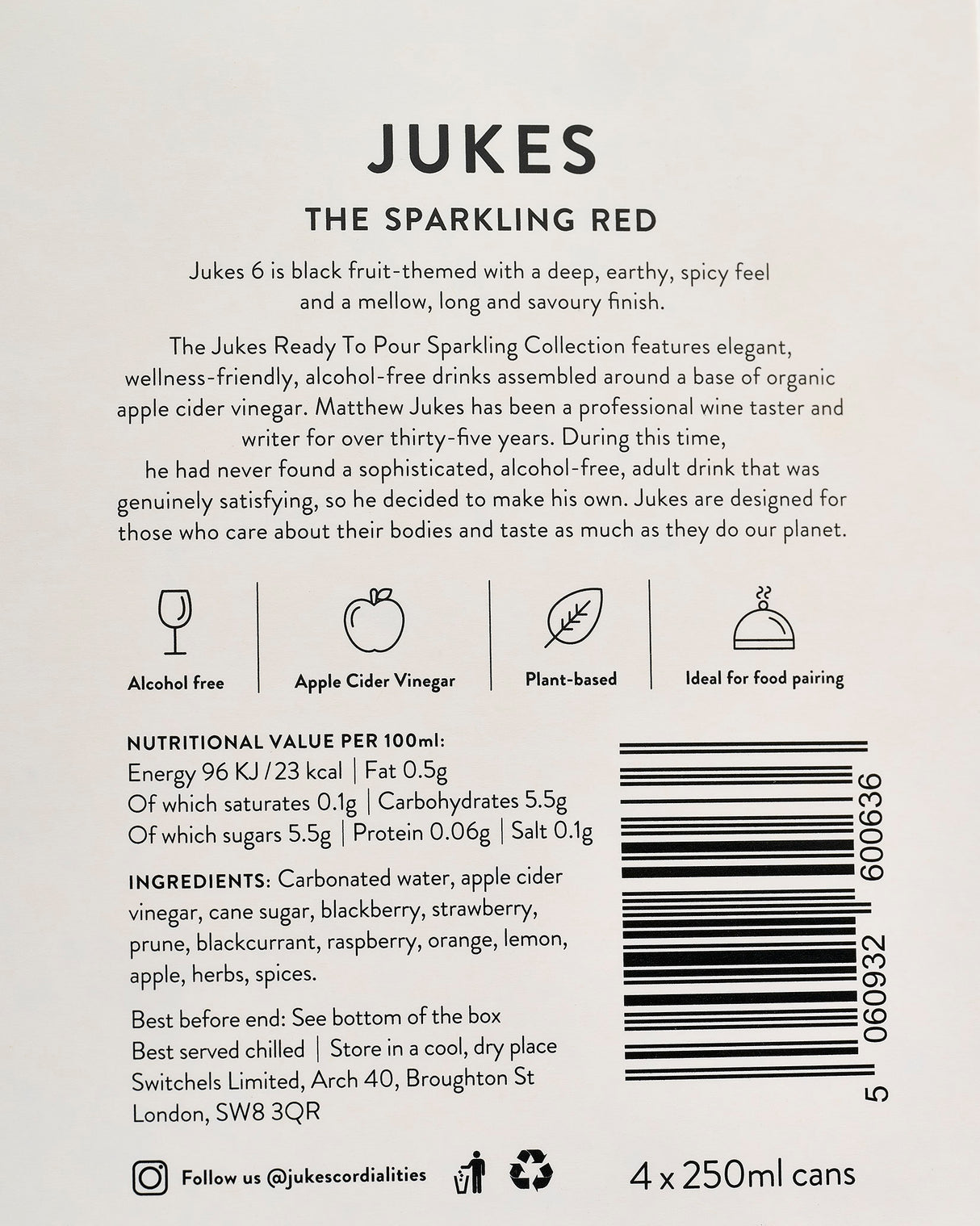 Jukes Alcohol Free Sparkling Red Wine Cans - Pack of  4