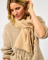 Camel Large Herringbone Wide Merino Scarf