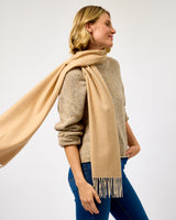 Camel Large Herringbone Wide Merino Scarf