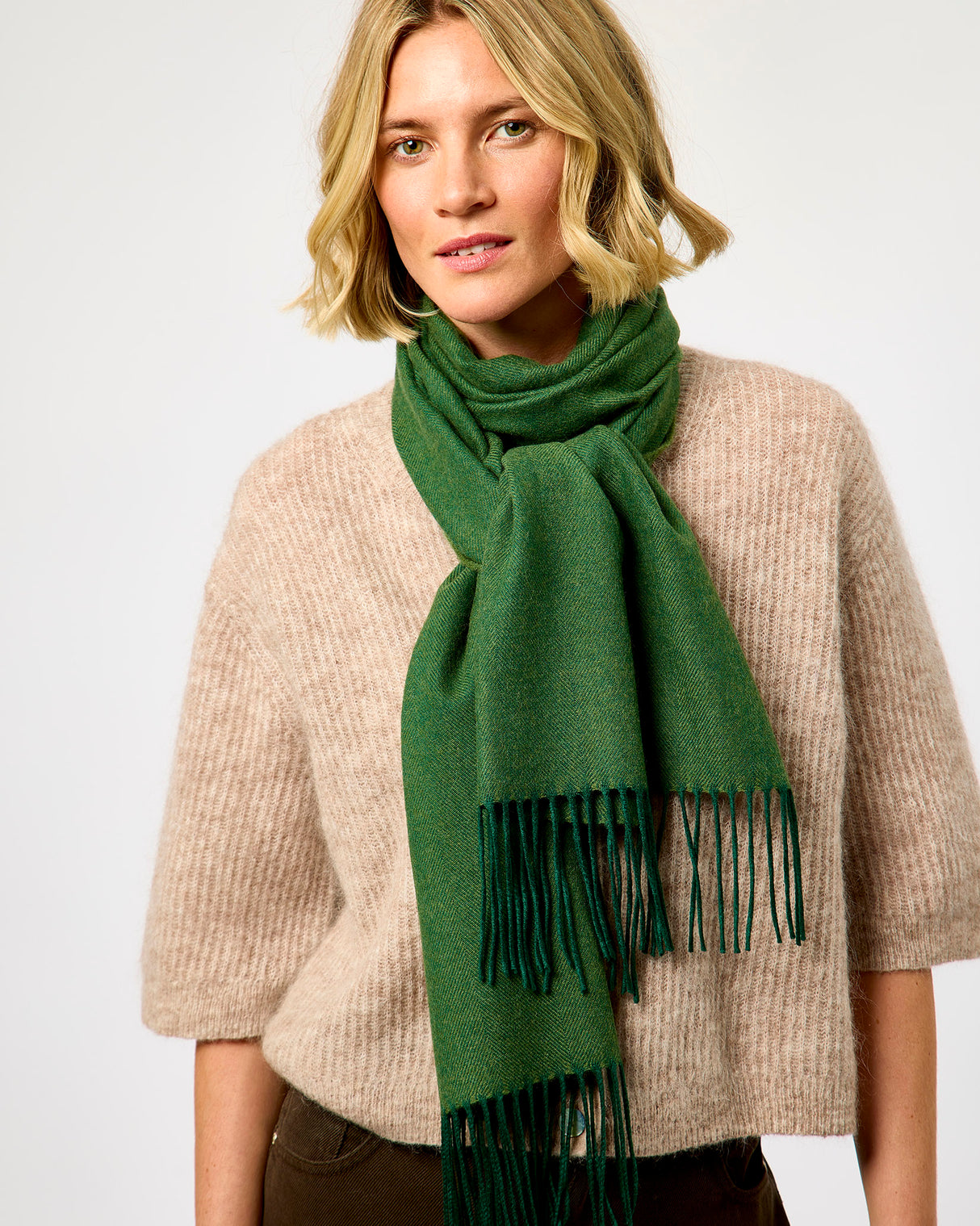 Forest Green Large Herringbone Wide Merino Scarf