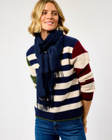 Navy Large Herringbone Wide Merino Scarf