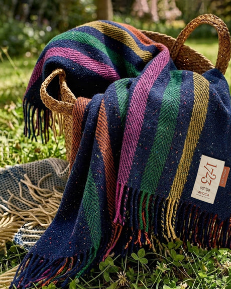 Navy Vertical Stripe Dapple Heavy Donegal Throw