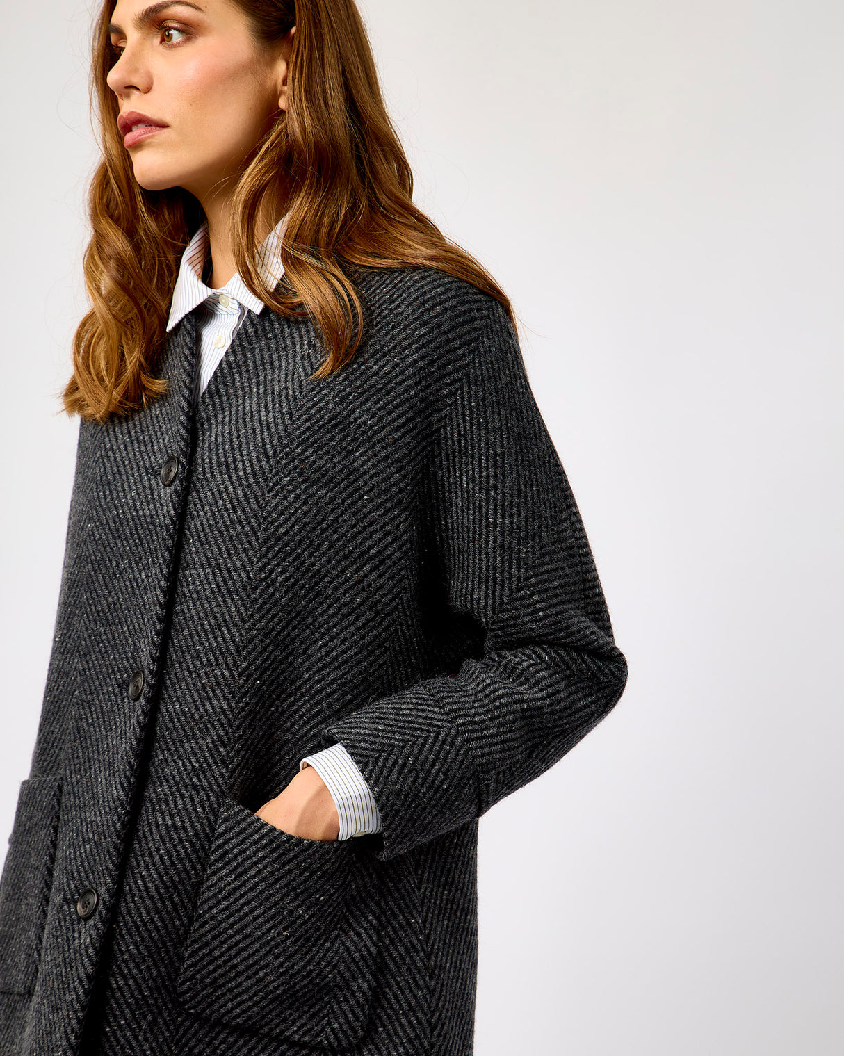 Oak Grey & Black Donegal Wool Coat