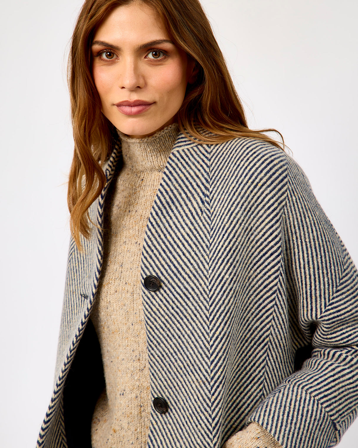Oak Navy & Cream Donegal Wool Coat