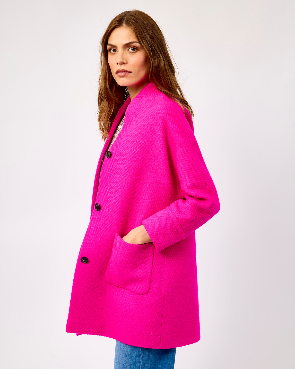 Oak Neon Pink on Pink Donegal Wool Coat