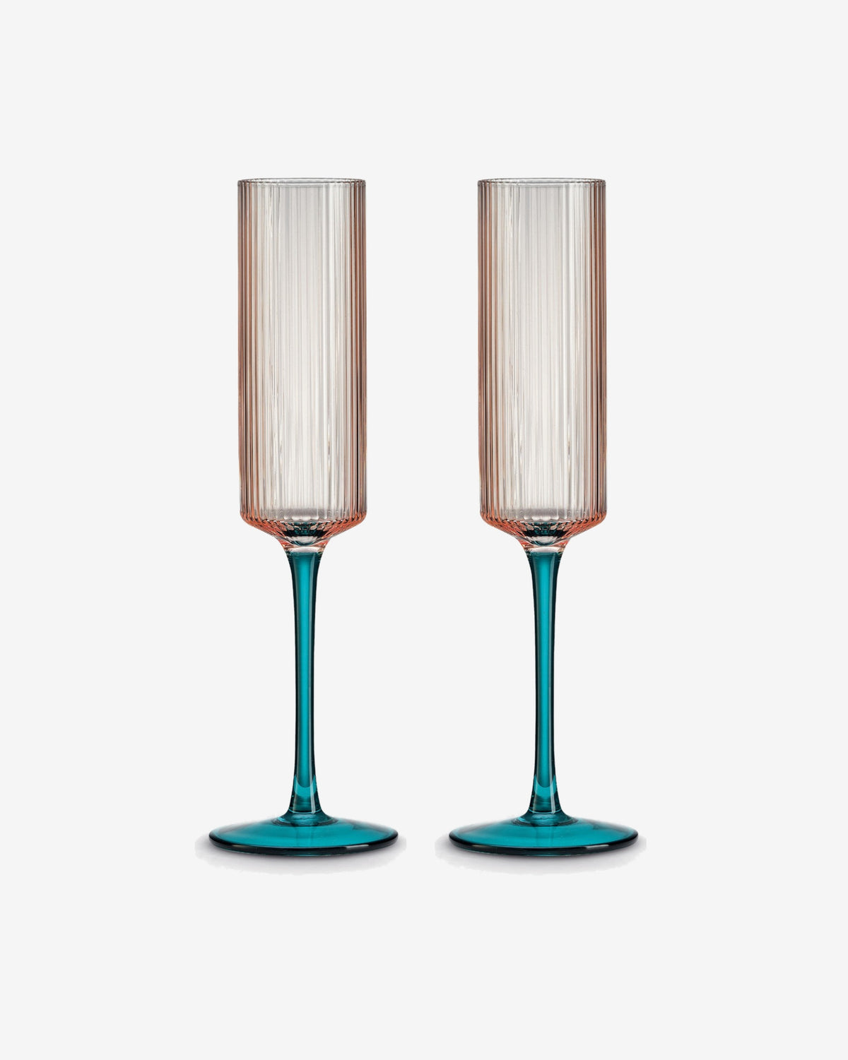 Pink & Green Plissé Glass Champagne Flutes - Set of 2