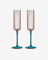 Pink & Green Plissé Glass Champagne Flutes - Set of 2