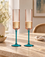 Pink & Green Plissé Glass Champagne Flutes - Set of 2