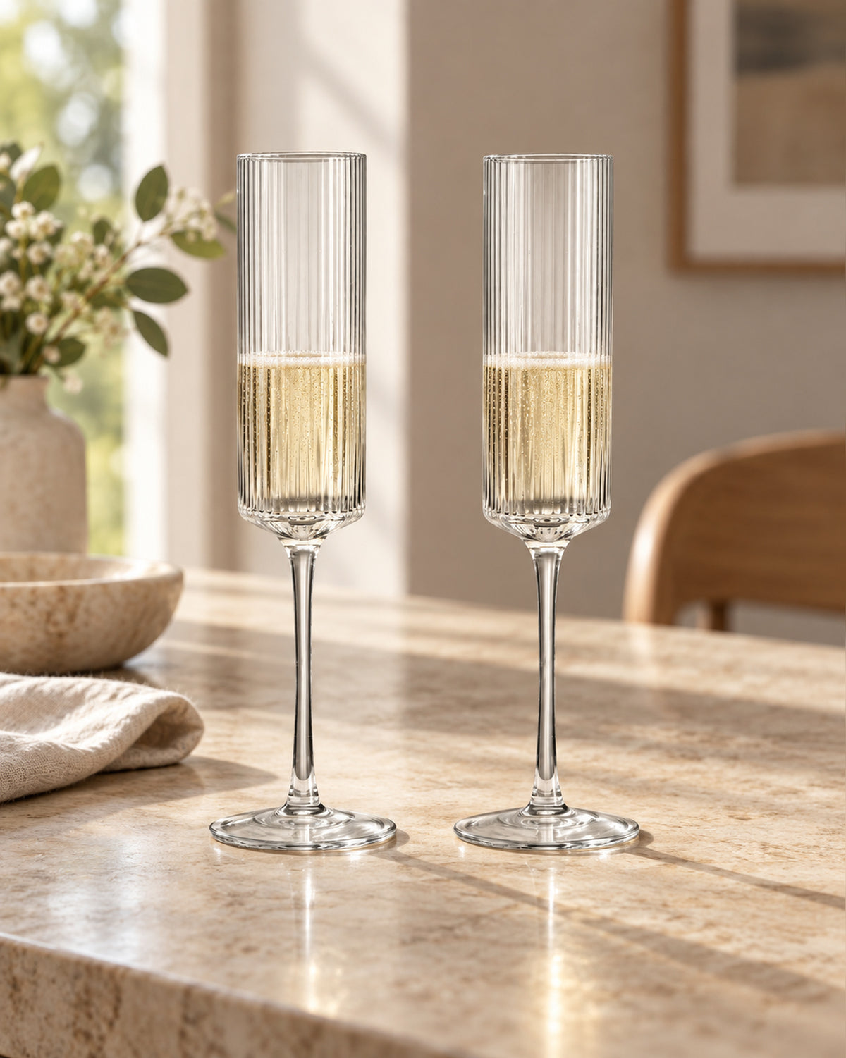 Clear Plissé Glass Champagne Flutes - Set of 2